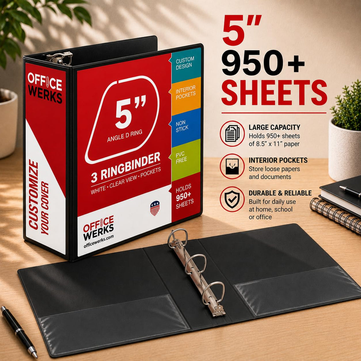 3 Ring Binder, Professional D Ring Binder 5 Inch, Presentation Folder for Standard Pages 8.5 x 11