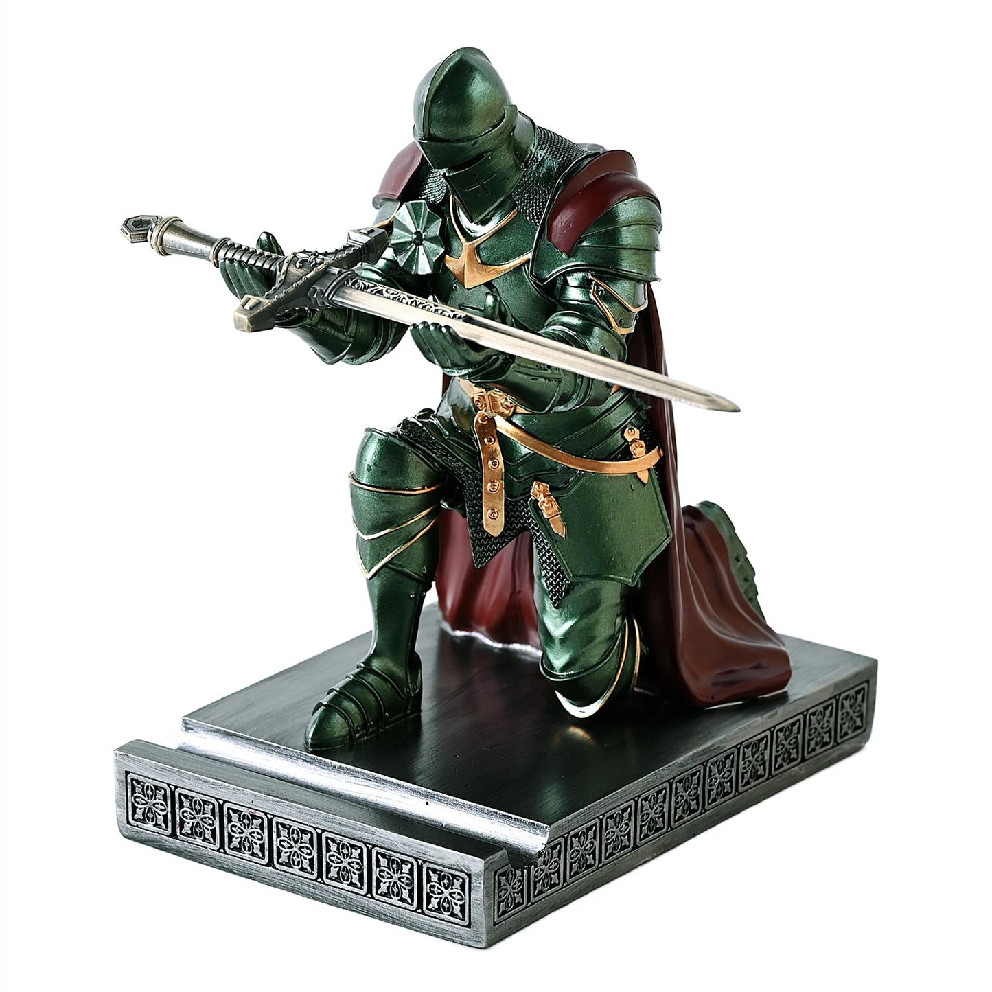 Medieval Armored Knight Pen Holder Figurine Paperweight Phone Stand Green