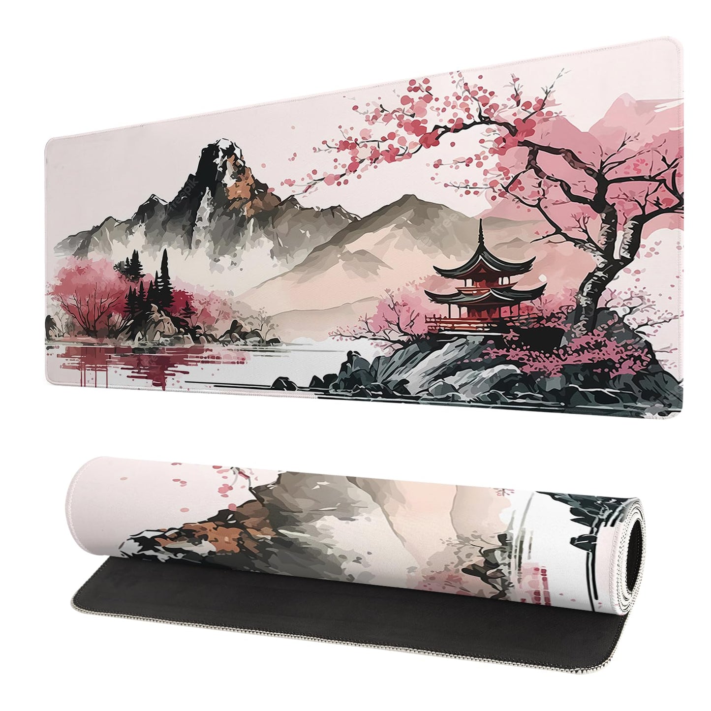 Watercolor Japanese Large Gaming Mouse Pad,Mouse Pad Gaming 31.5 x 11.8 in Mouse Mat Desk Pad,Large