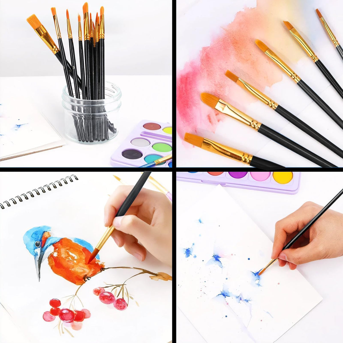 Acrylic Paint Brush Set, 20 Packs/200 pcs Nylon Hair Brushes