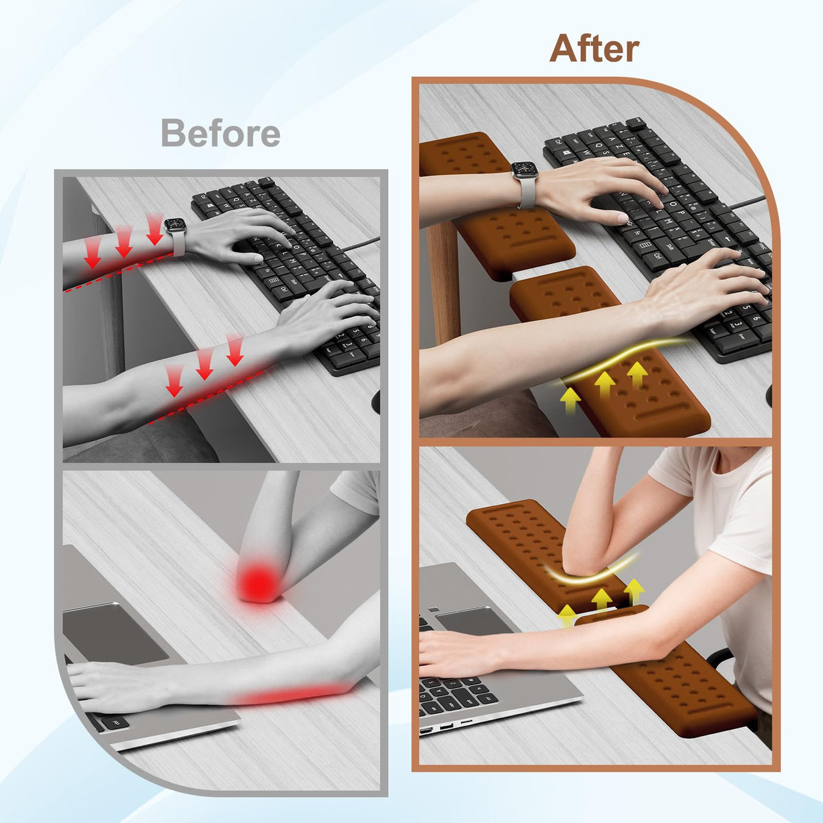 Leolee L-Shaped Desk Elbow Pads for Desk, Brown Arm Rest for Desk