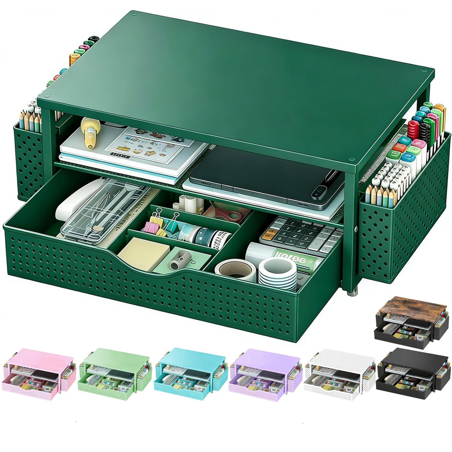 Spacrea Desk Organizers and Accessories, Printer Stand with Storage, Green