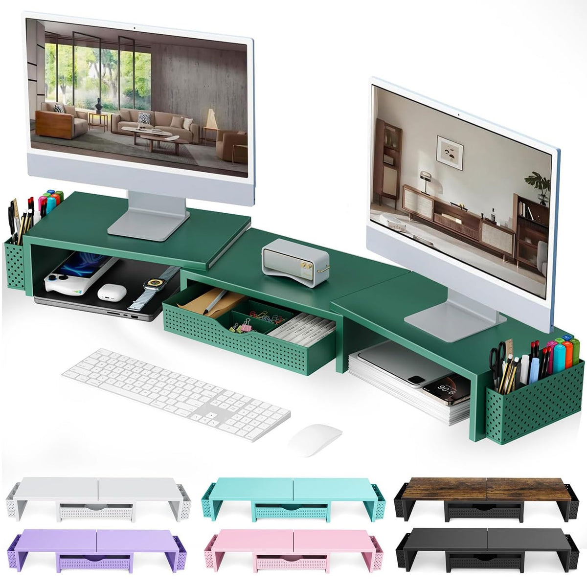 gianotter Dual Monitor Stand Riser With Drawer and 2 Pen Holders