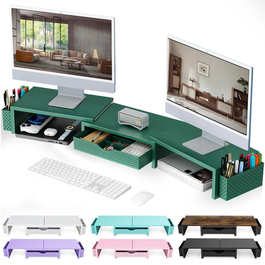 gianotter Dual Monitor Stand Riser With Drawer and 2 Pen Holders