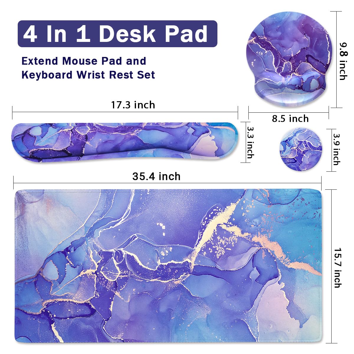 4-in-1 Gaming Mouse Pad Wrist Support Set，Desk Pad + Mouse Pad with Wrist Rest + Keyboard Wrist