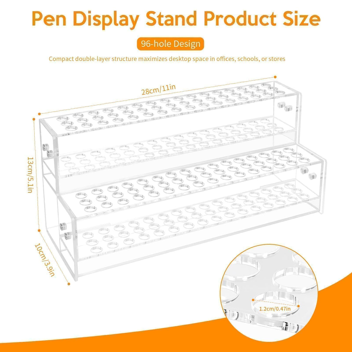 Hoceium 2PCS 96-Slots Pen Holder for Craft Shows,Acrylic Pen Display Stand 12mm Fountain Pens Stand