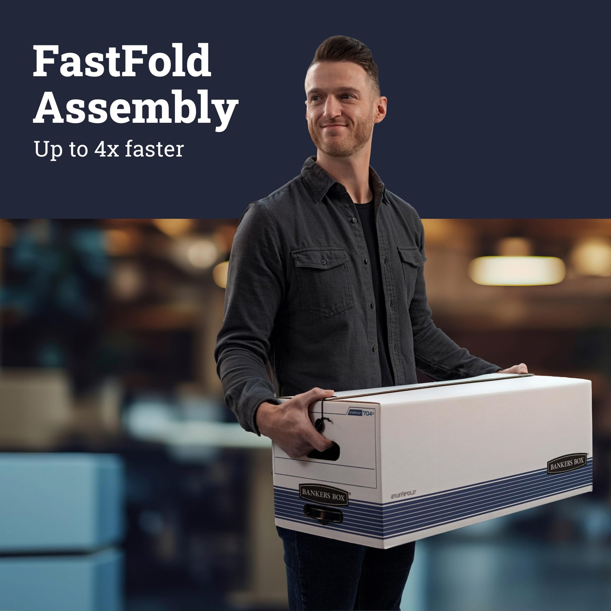 Bankers Box STOR/File Medium Duty Storage Boxes, FastFold, String and Button, Letter, 4 Pack