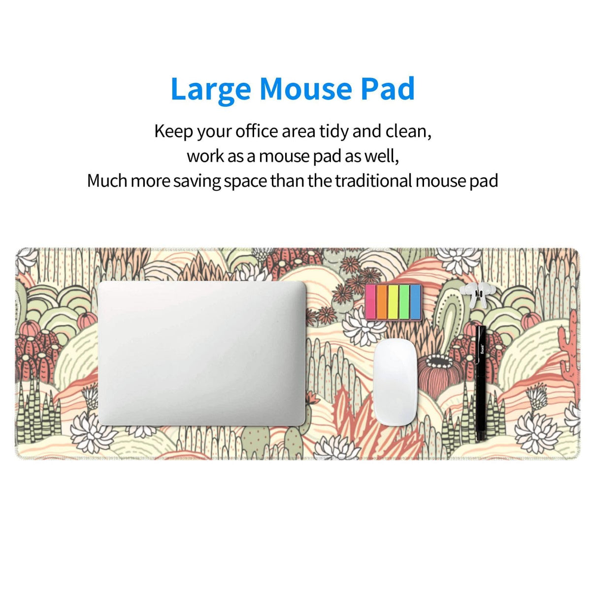 Cactus Succulent Mouse Pad Extended Large Gaming Mousepad XL Big Long Oversized Desk Mat Stitched