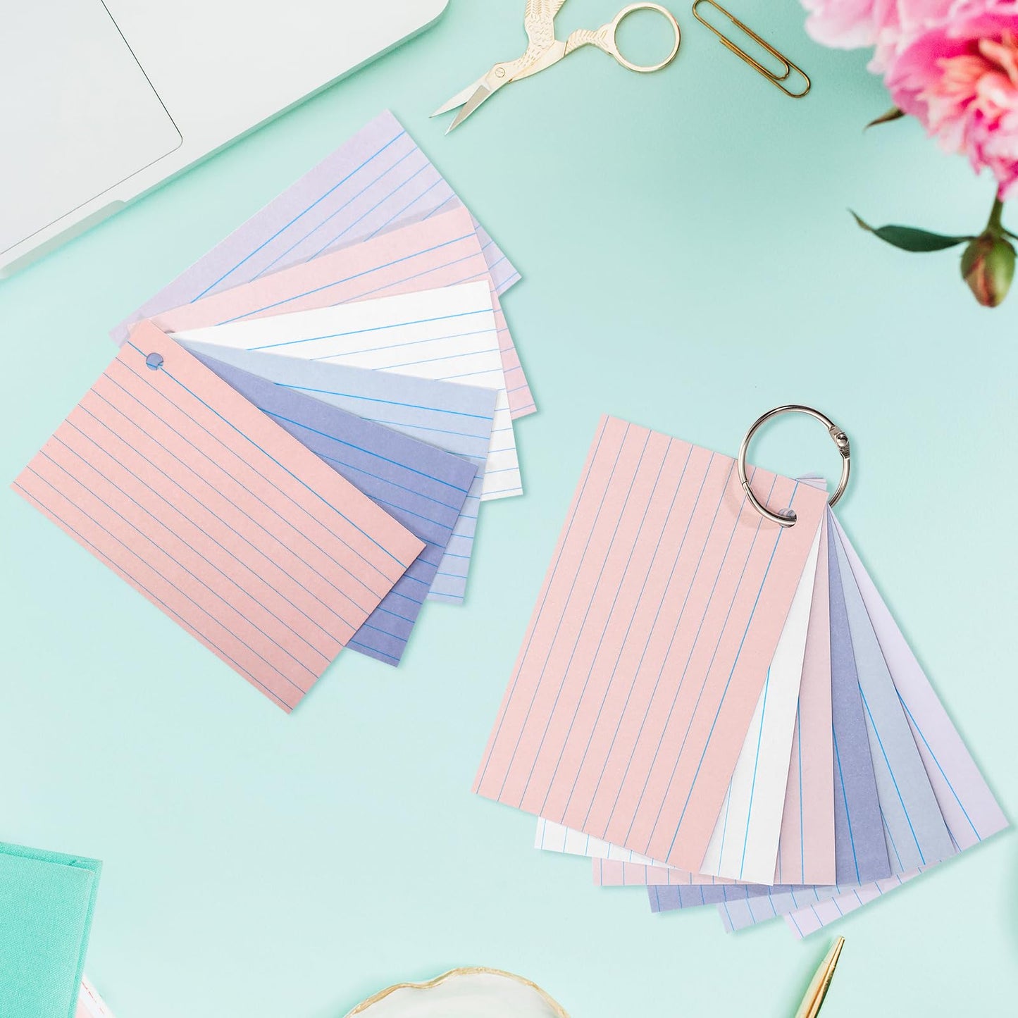Epakh 300 Pcs Index Cards with Rings, 3 x 5 Inch, Stylish Colors