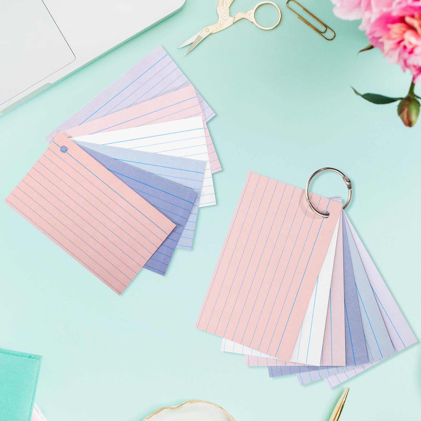 Epakh 300 Pcs Index Cards with Rings, 3 x 5 Inch, Stylish Colors