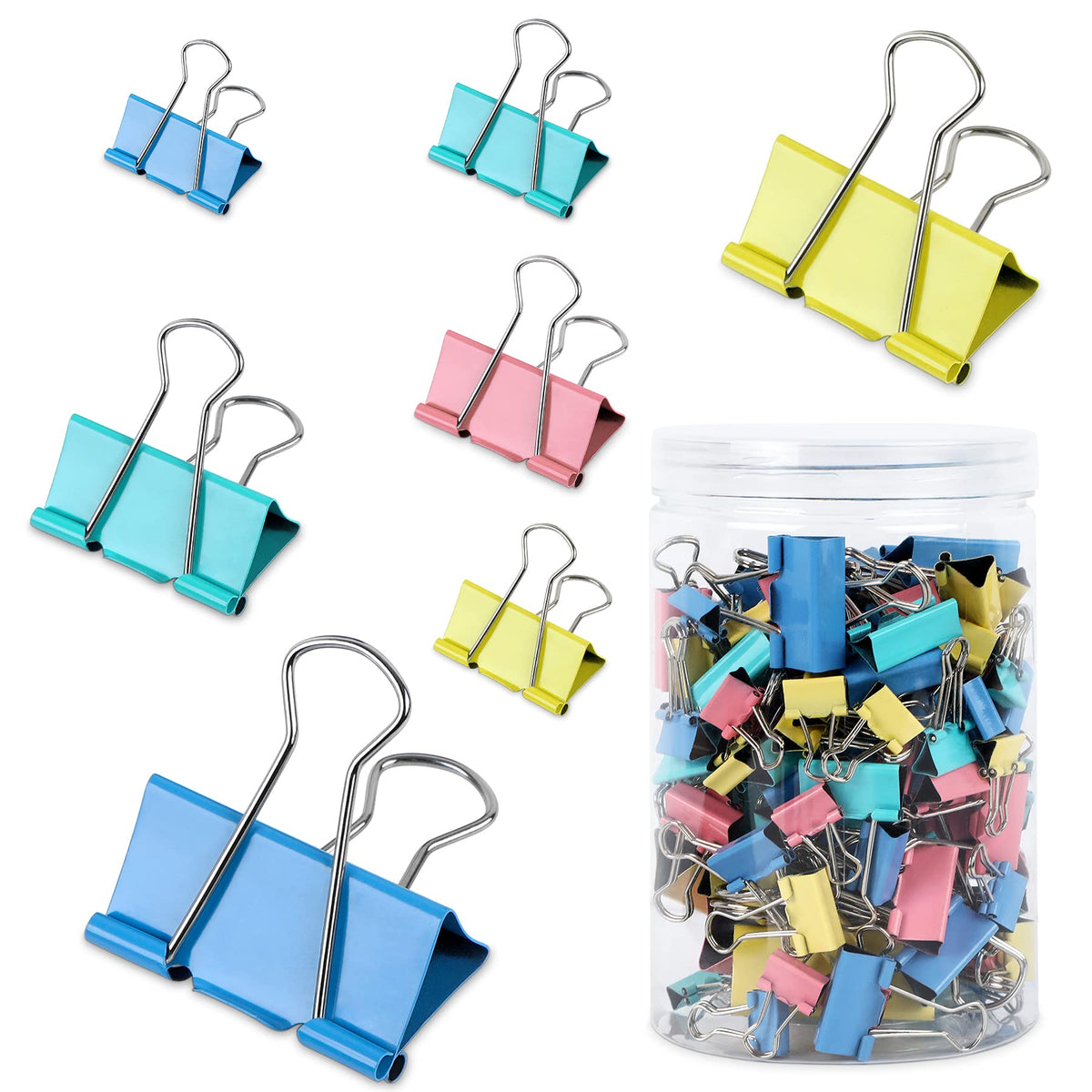JANYUN 150Pcs Large Binder Clips 6 Assorted Sizes Paper Clamps Clip for Notes Paper Document
