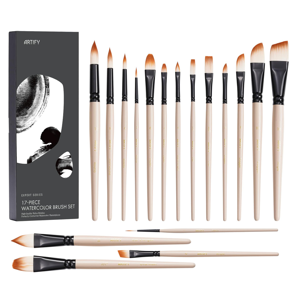 ARTIFY Watercolor Brush Set, 17 Pcs Professional Paint Brushes with Case for Beginners and Artists