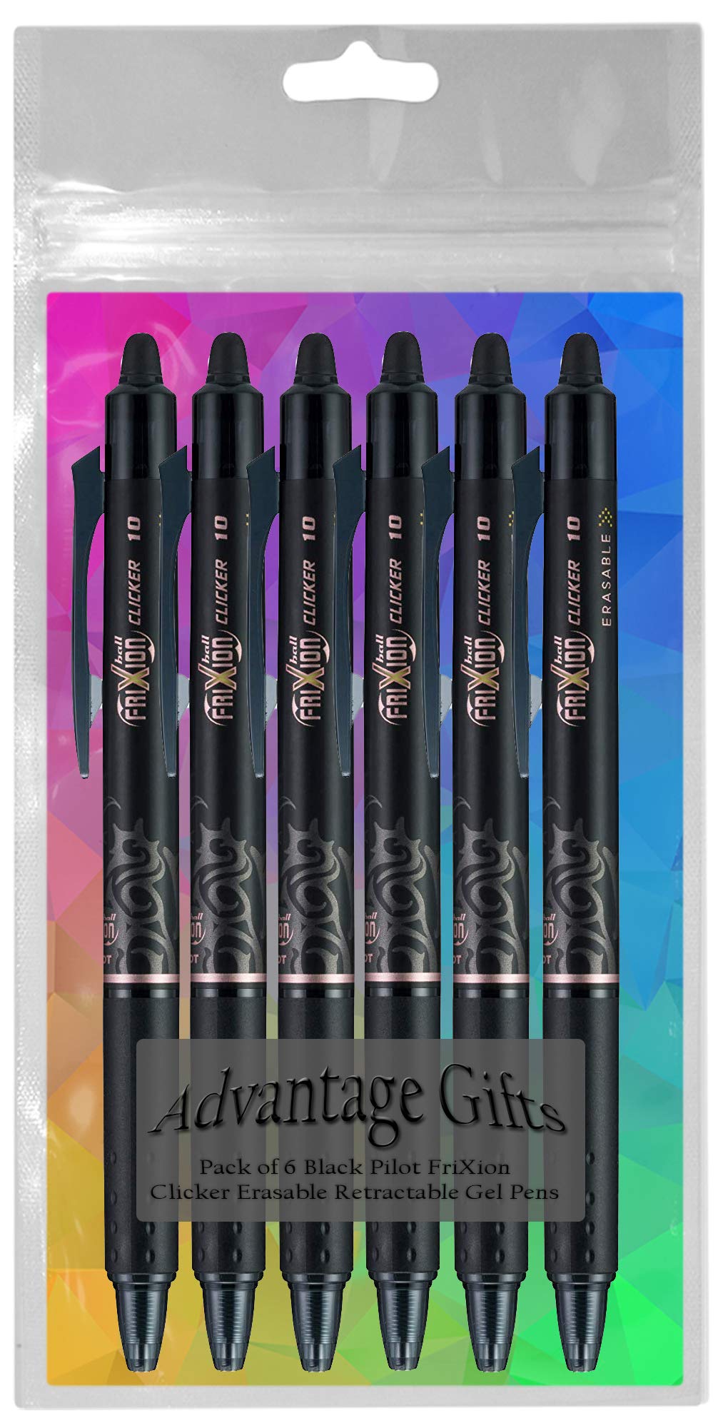 Clicker Retractable Erasable Gel Pen, Black, Bold Point, 6-pk;