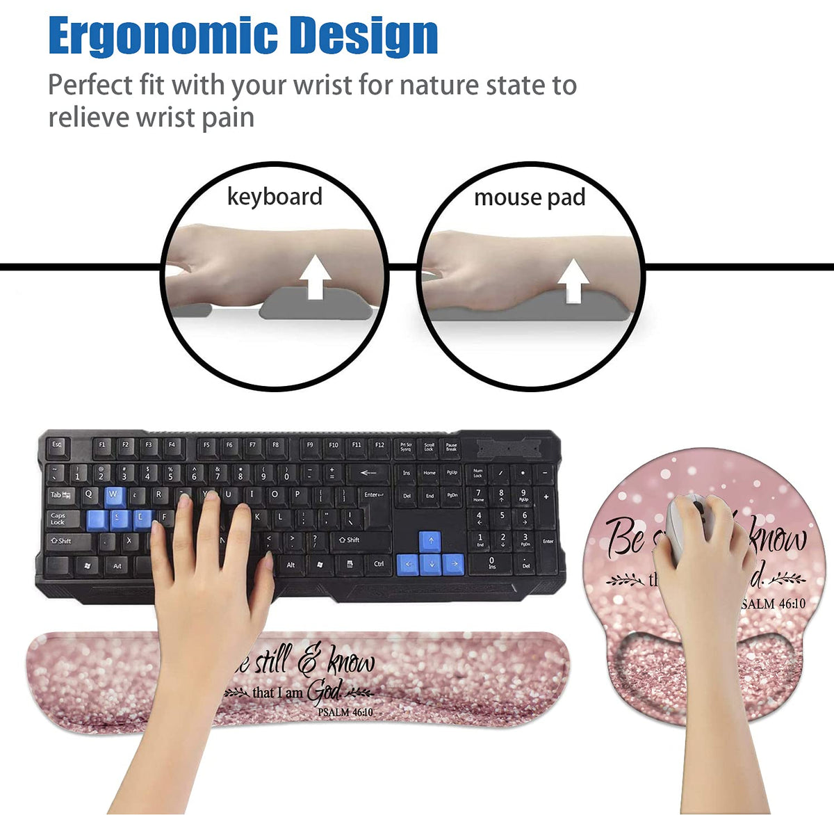 Keyboard Wrist Rest and Mouse Pad Wrist Rest Support Set with Coasters, Non-Slip PU Base for Gaming