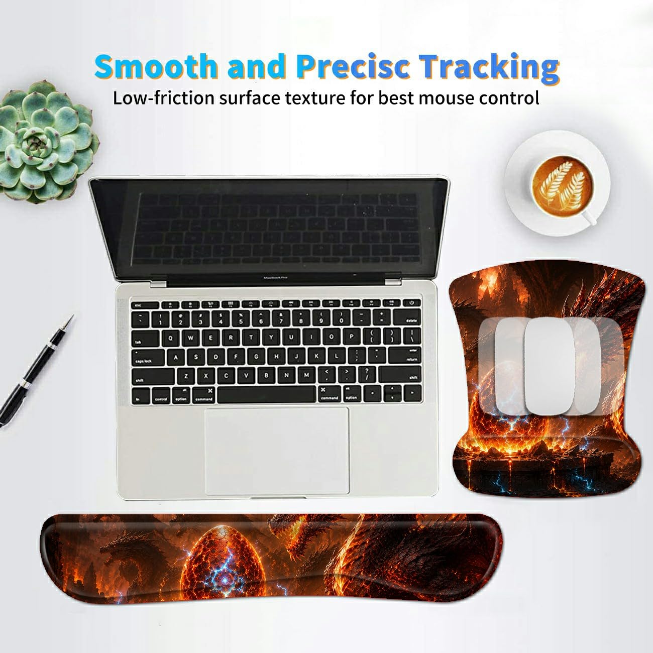 3-in-1 Ergonomic Memory Foam Keyboard Wrist Rest Pad Set, Dragon Egg