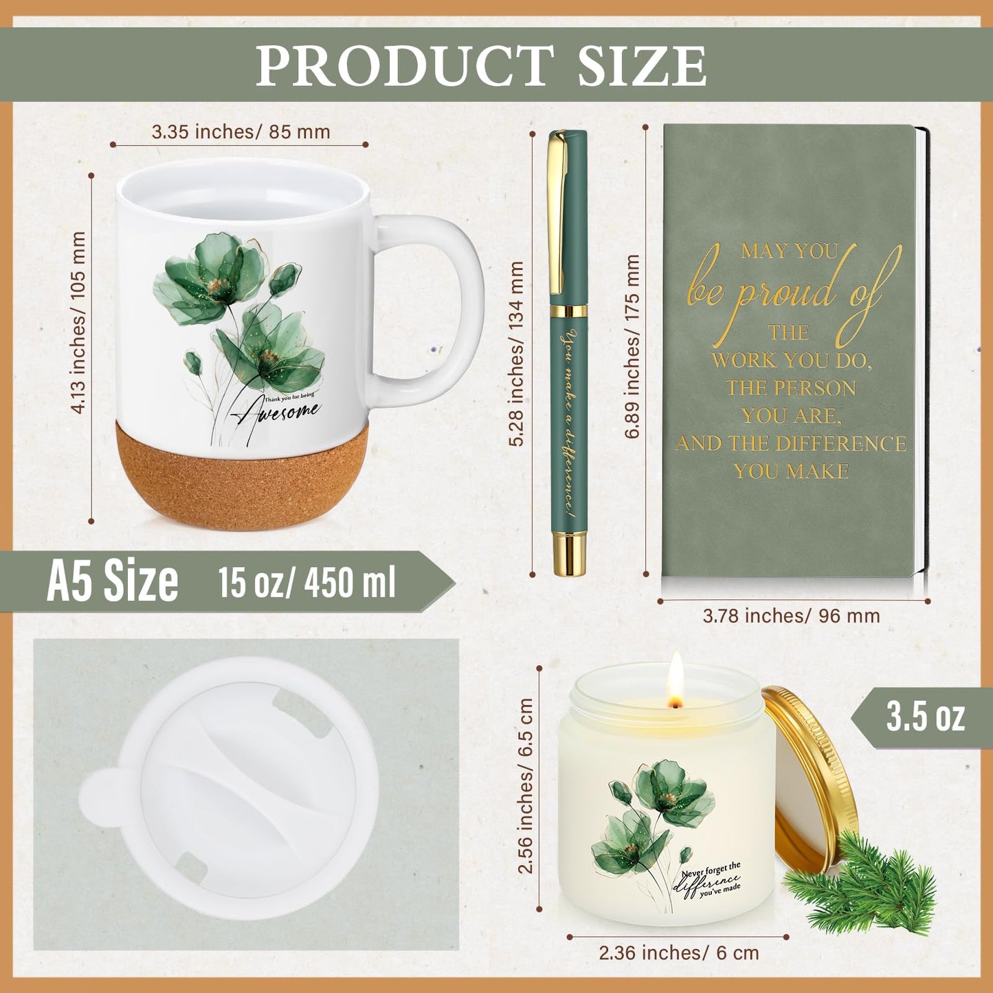 Sayglossy 4 Pcs Thank You Gift Set for Men Women Employee Coworker, Green