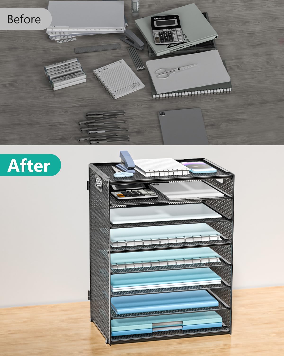 WALI Desk File Organizer, 8 Tier Desktop Paper Letter Tray Organizer with Handle, Office Desk