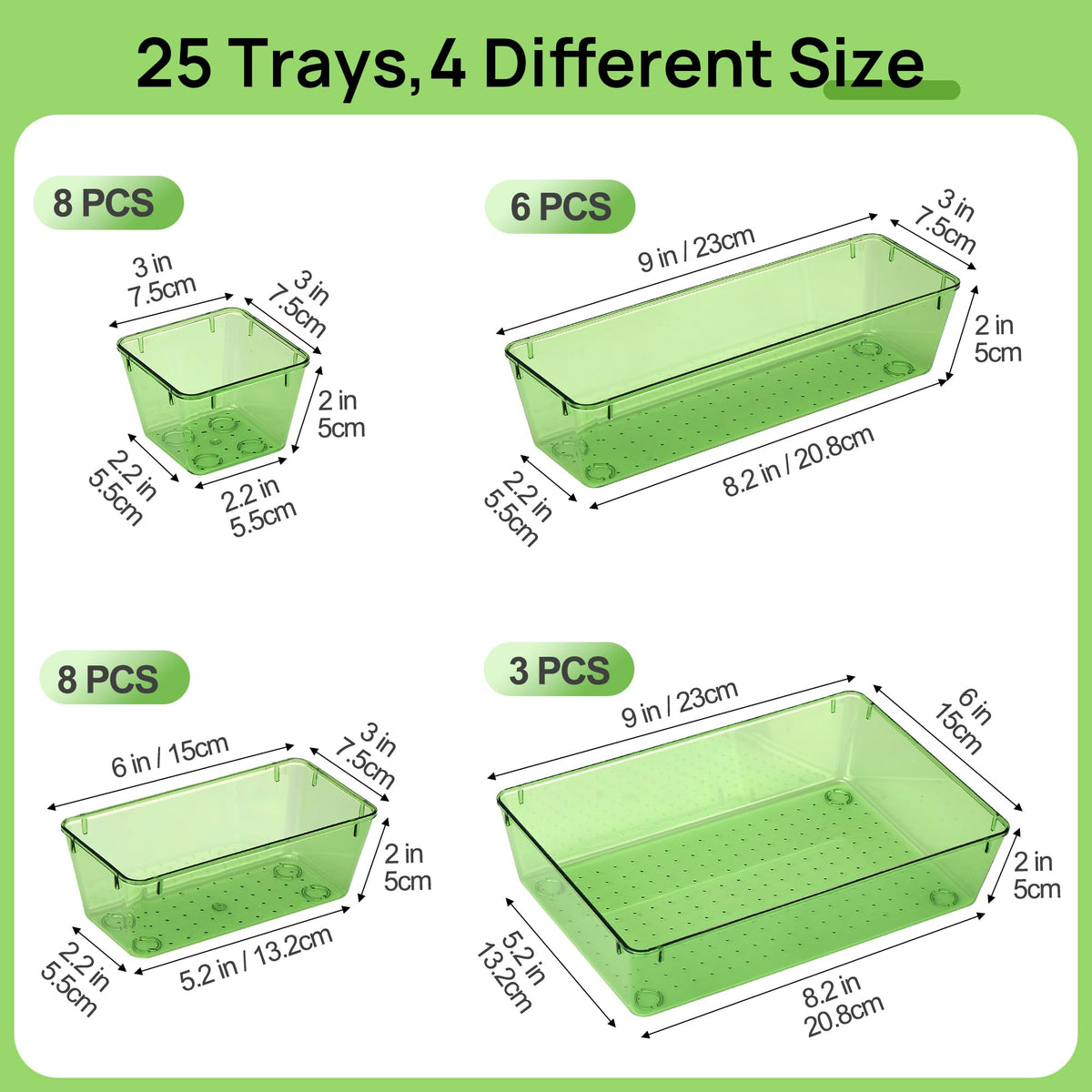 Vtopmart 25 Pack Plastic Drawer Organizers with Non-slip Rubber Pads