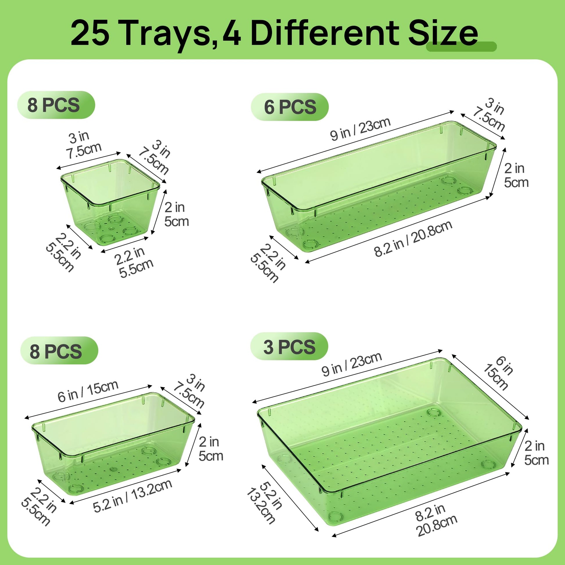 Vtopmart 25 Pack Plastic Drawer Organizers with Non-slip Rubber Pads