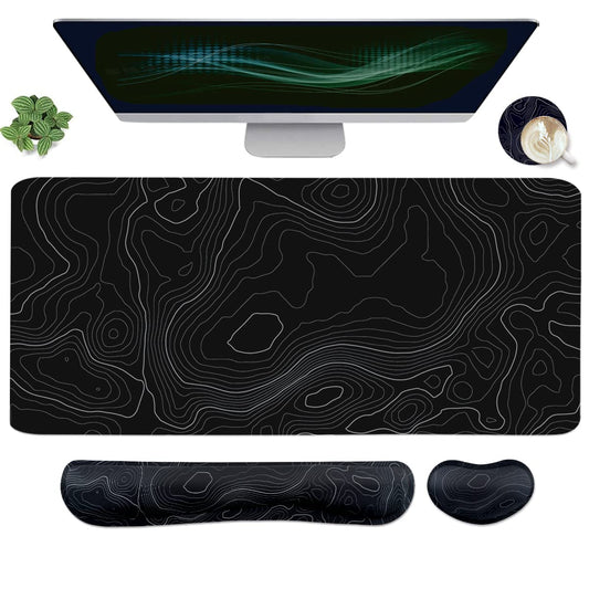 Topographic Mouse Pad Set, Extended Mouse Pad+Keyboard Wrist Rest, Memory Foam Ergonomic Easy