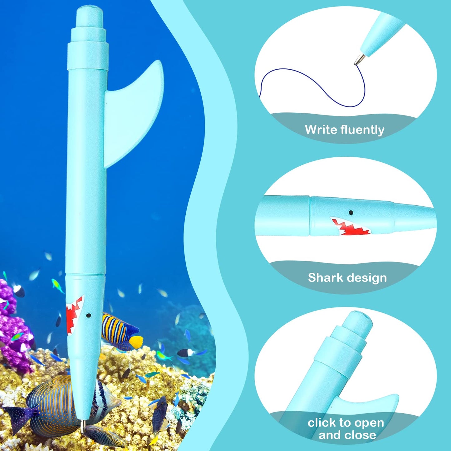 Sinmoe Shark Pens for Kids Cute Fun Pens Bulk Plastic Novelty Shark Pencil Back to School Sharks