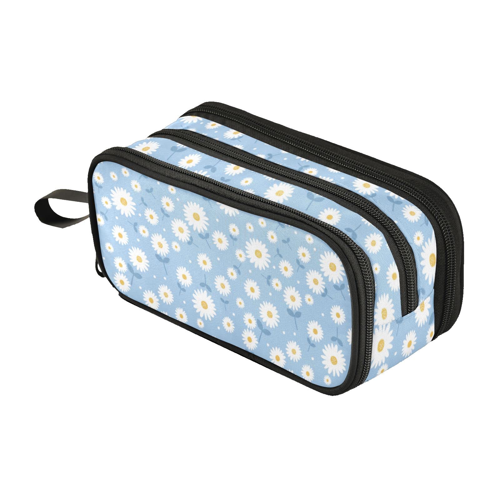 Fustylead Daisy Flower Pen Pencil Case with Zipper Makeup Pouch Cosmetics Bag Multi-Purpose Travel