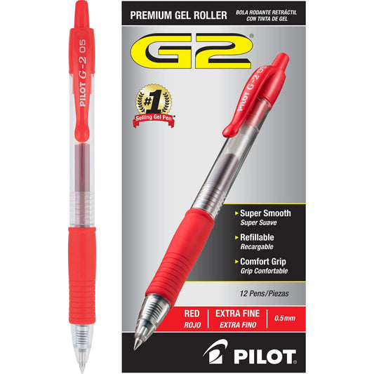 PILOT G2 Premium Retractable Rolling Ball Red Gel Pens, 0.5mm, 12-Pack