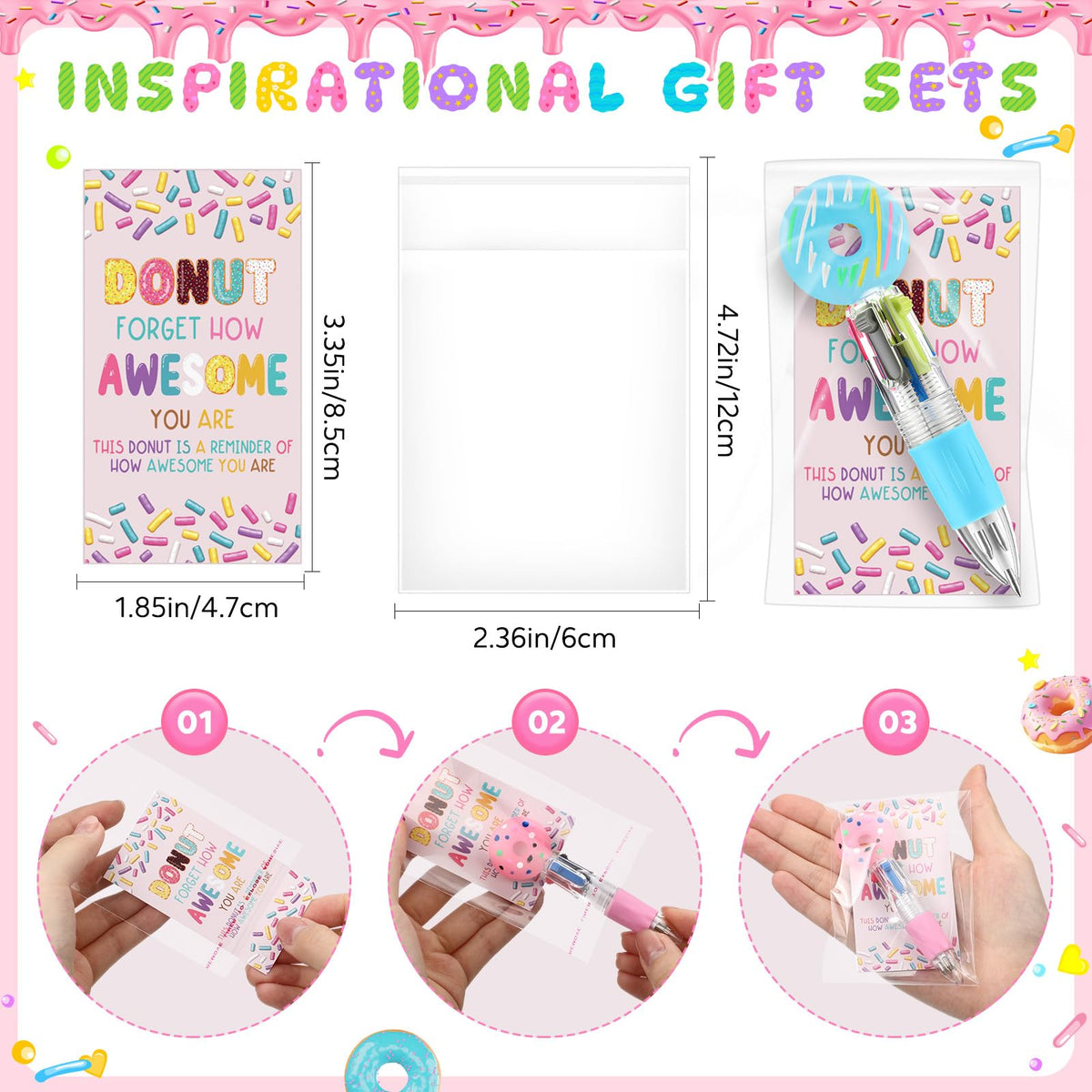 Sayglossy 24 Sets Donuts Party Favor Pens Gift Bulk with Positive Cards