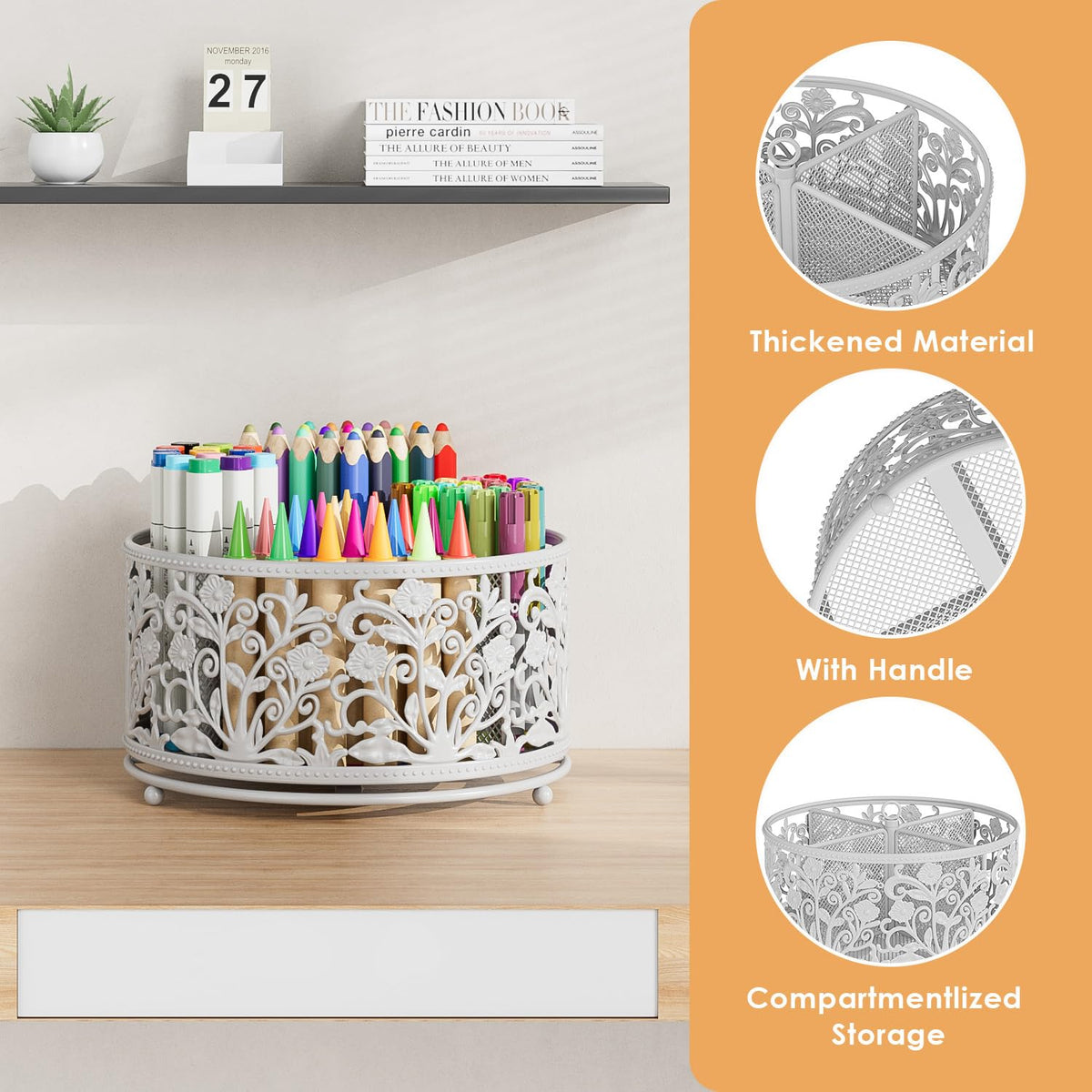 EKNITEY Rotating Mesh Desk Organizer - 4 Slots Cute Pen Pencil Holder Caddy