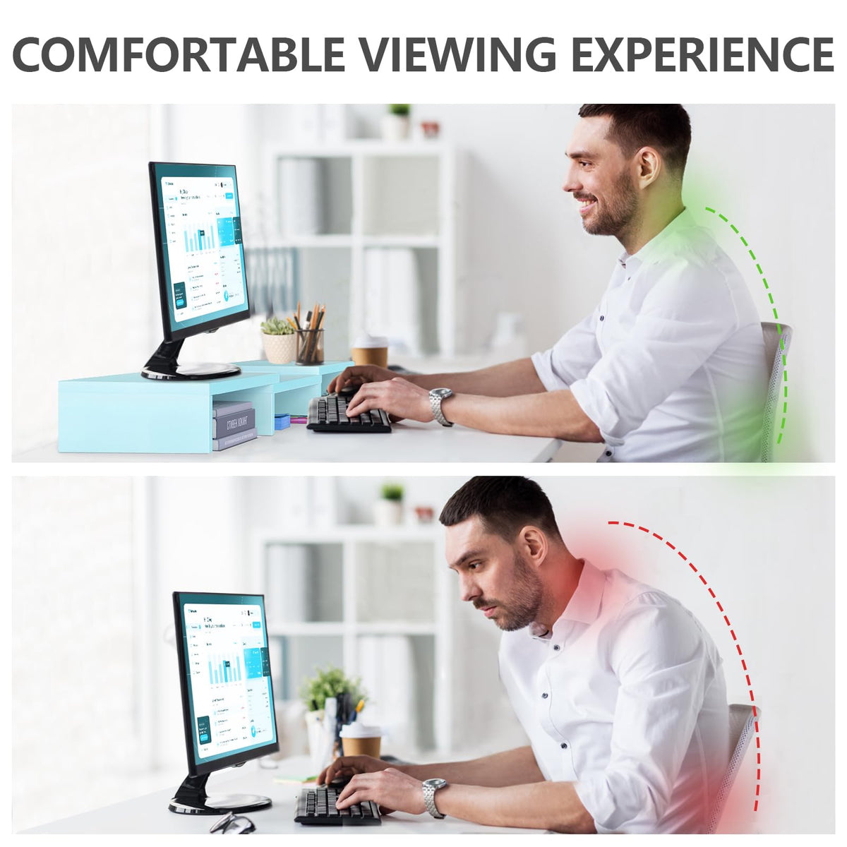 TAVR Dual Monitor Stand Riser, Wooden Computer Monitor Stand for 2 Monitors