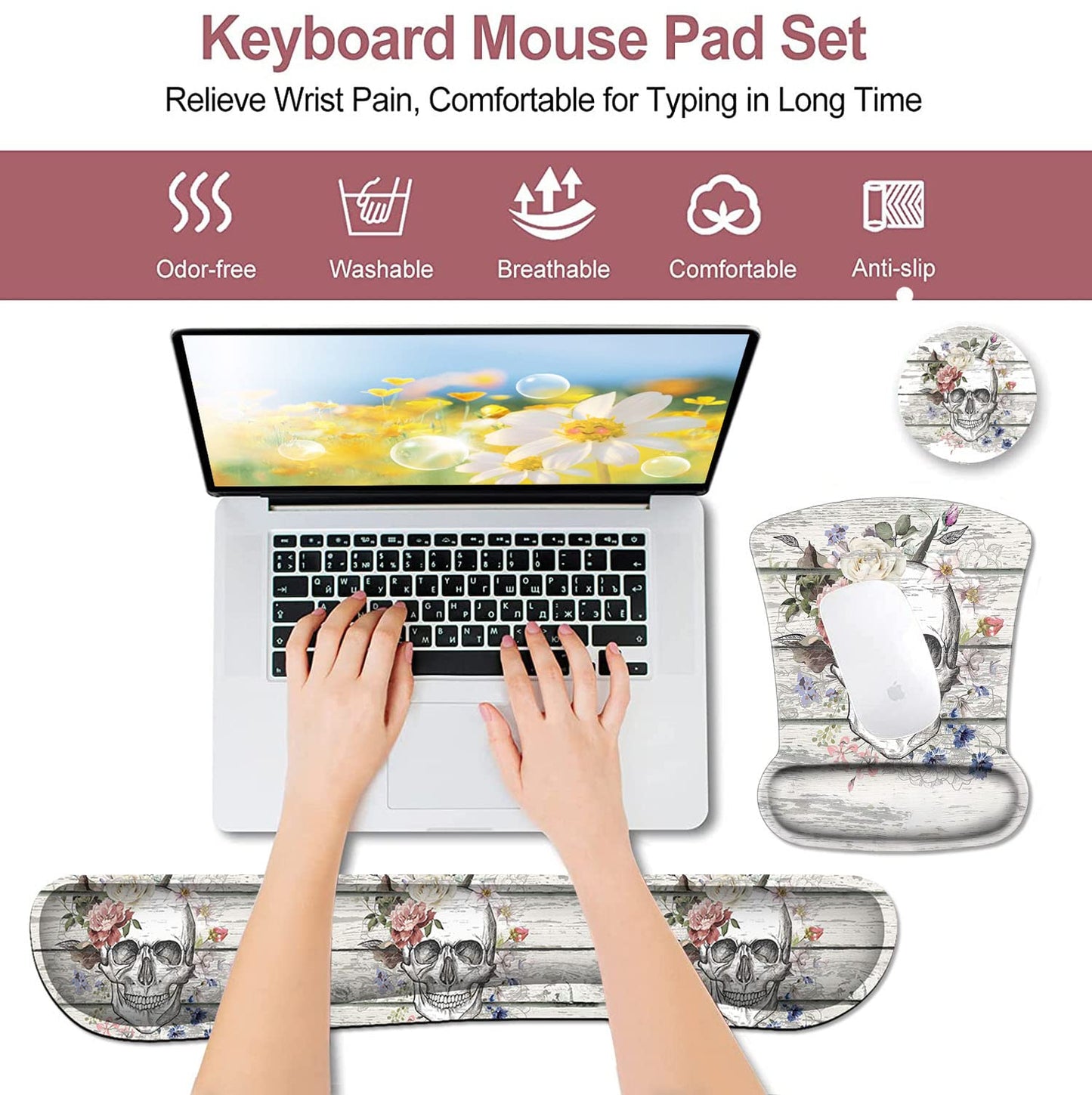 Mouse Pad with Wrist Support, Ergonomic Gel Mouse Pad, Memory Foam Keyboard Wrist Rest, Suitable
