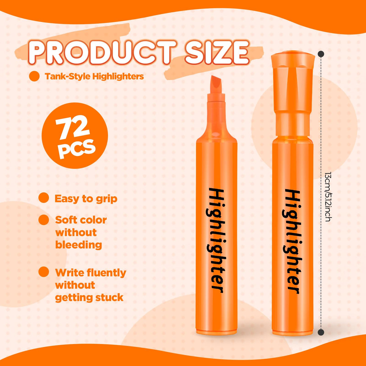 Qilery 72 Pack Tank Highlighters Bulk, Chisel Tip Markers,Orange