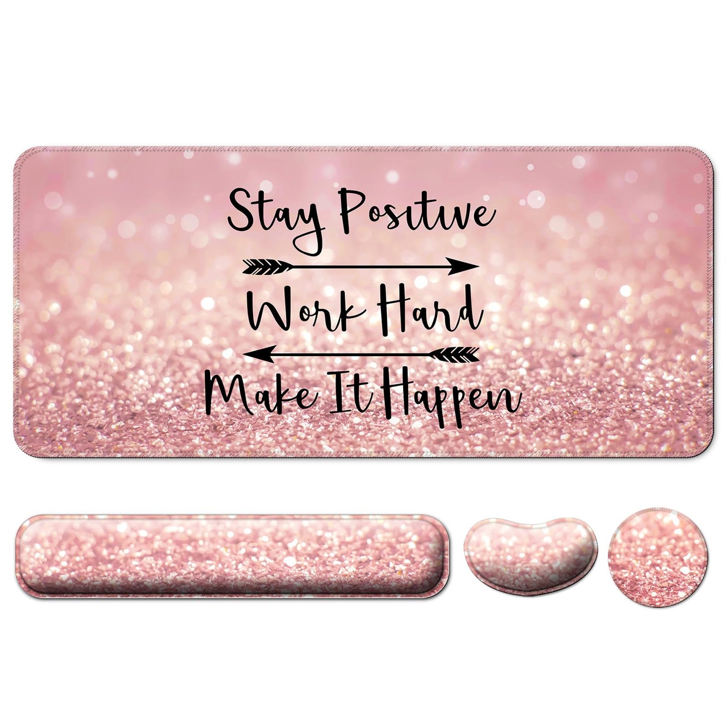 4 in 1 Mouse Pad and Keyboard Wrist Rest,Large Desk Mat,Coaster Set-Pink