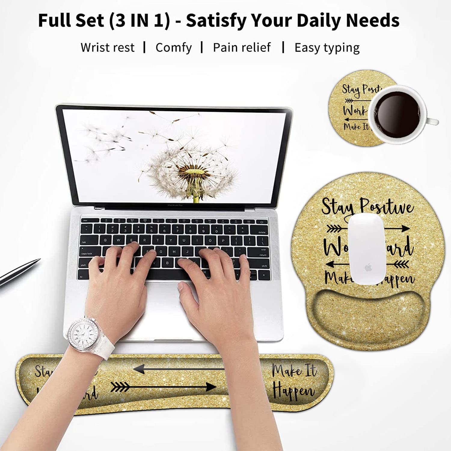 Keyboard Wrist Rest and Mouse Pad with Wrist Support, Ergonomic Gel Mouse Pad Coaster, Easy Typing