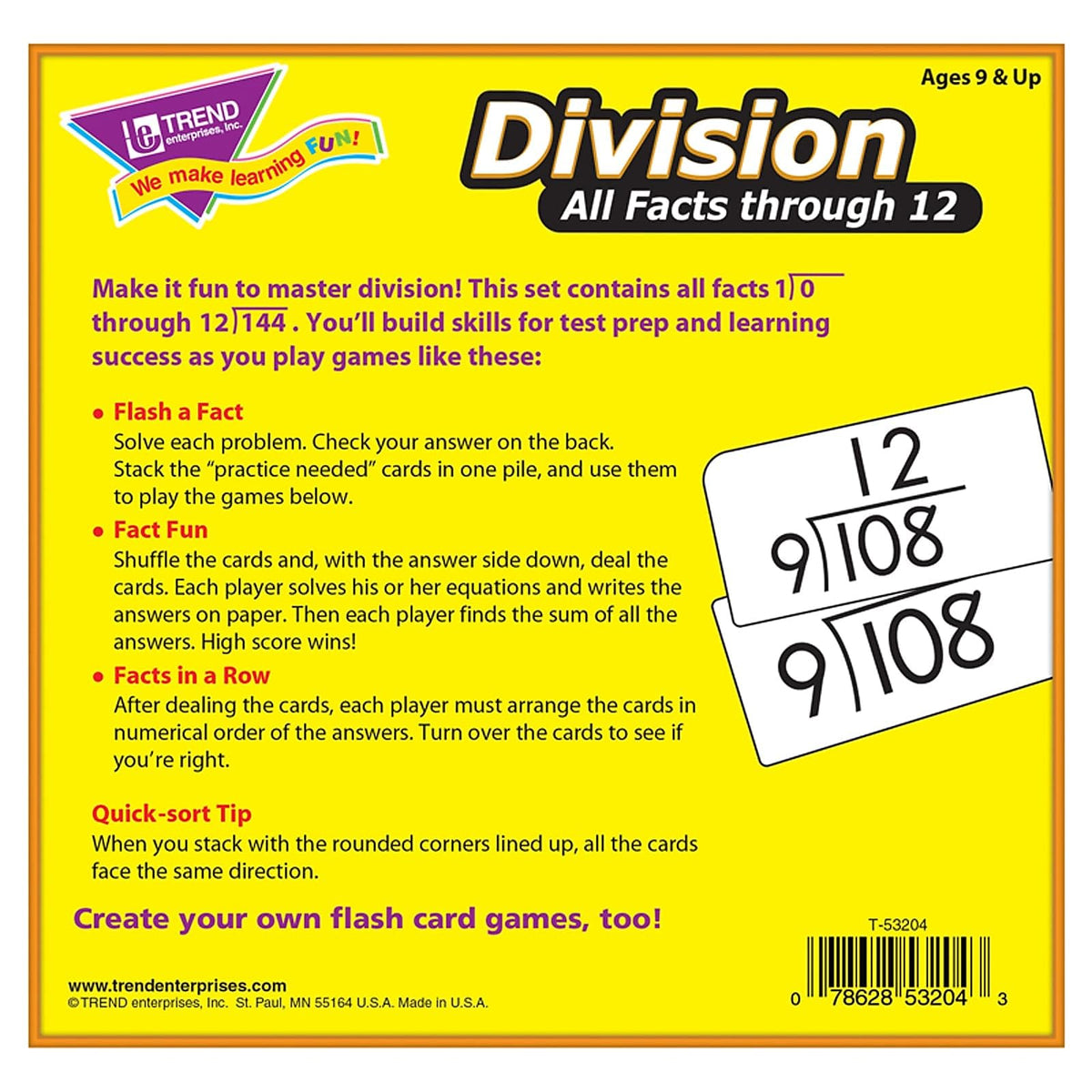 Trend Enterprises: Division All Facts Through 12 Skill Drill Flash Cards, Exciting Way for Everyone