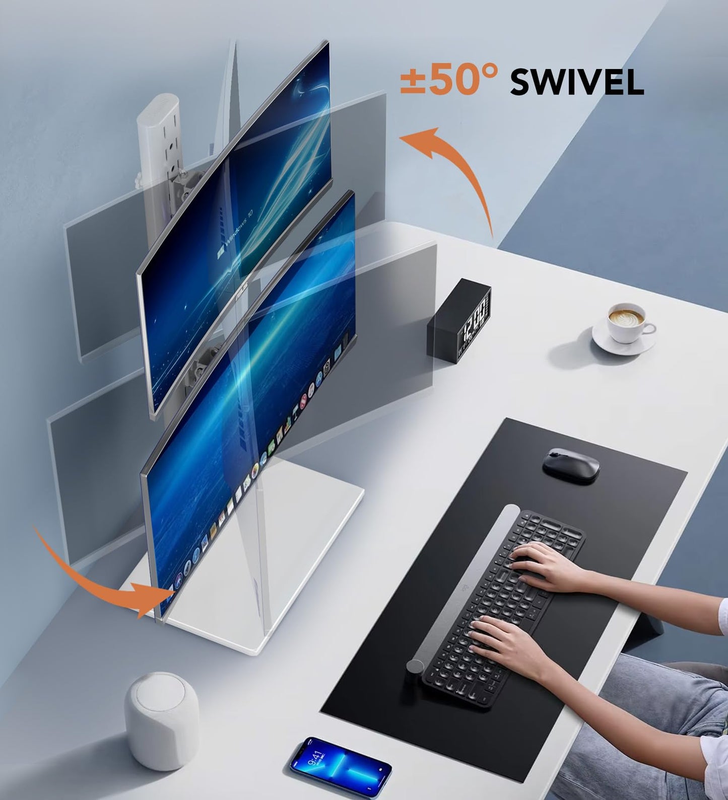 Hemudu Dual Monitor Stand - Vertical Stack Screen Free-Standing Monitor Riser Fits Two 13 to 34