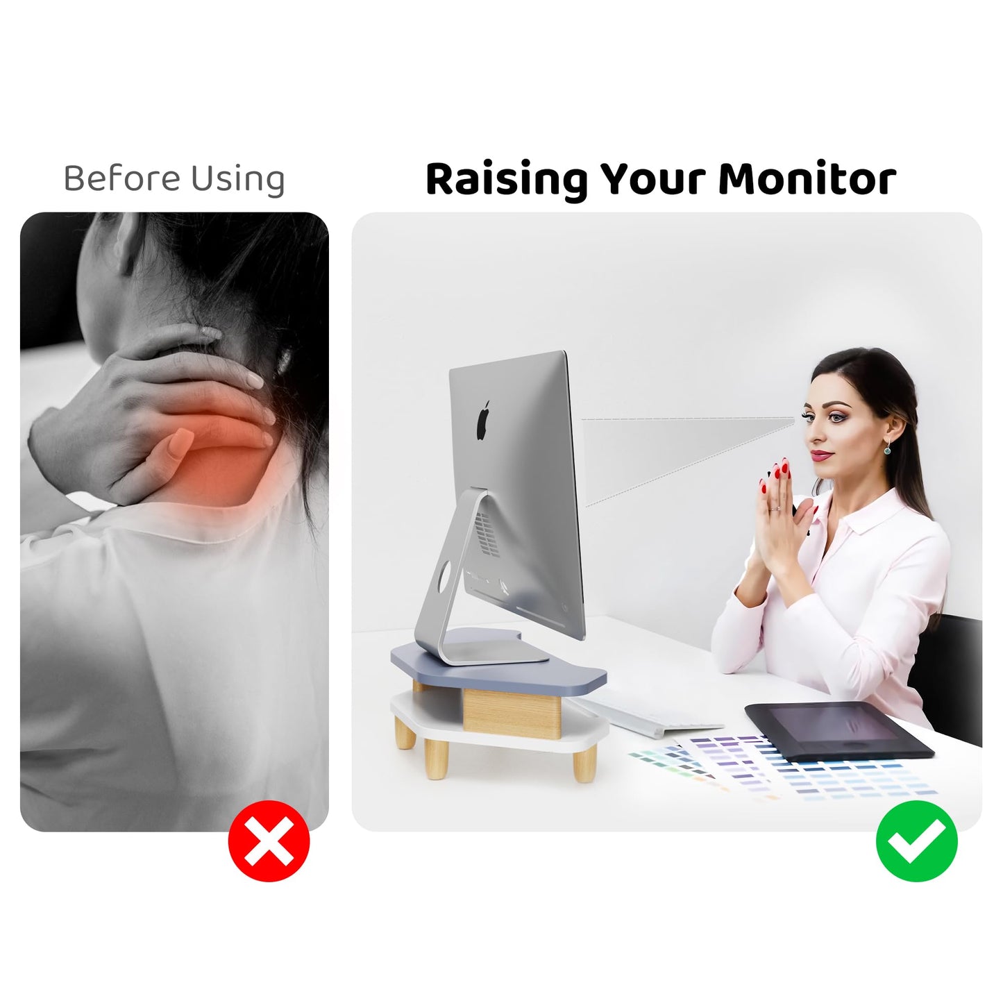 AFOOYO Monitor Stand Riser,2 Tier Corner Wood Sturdy 16.5In Computer Stand, Multi-Purpose Desktop
