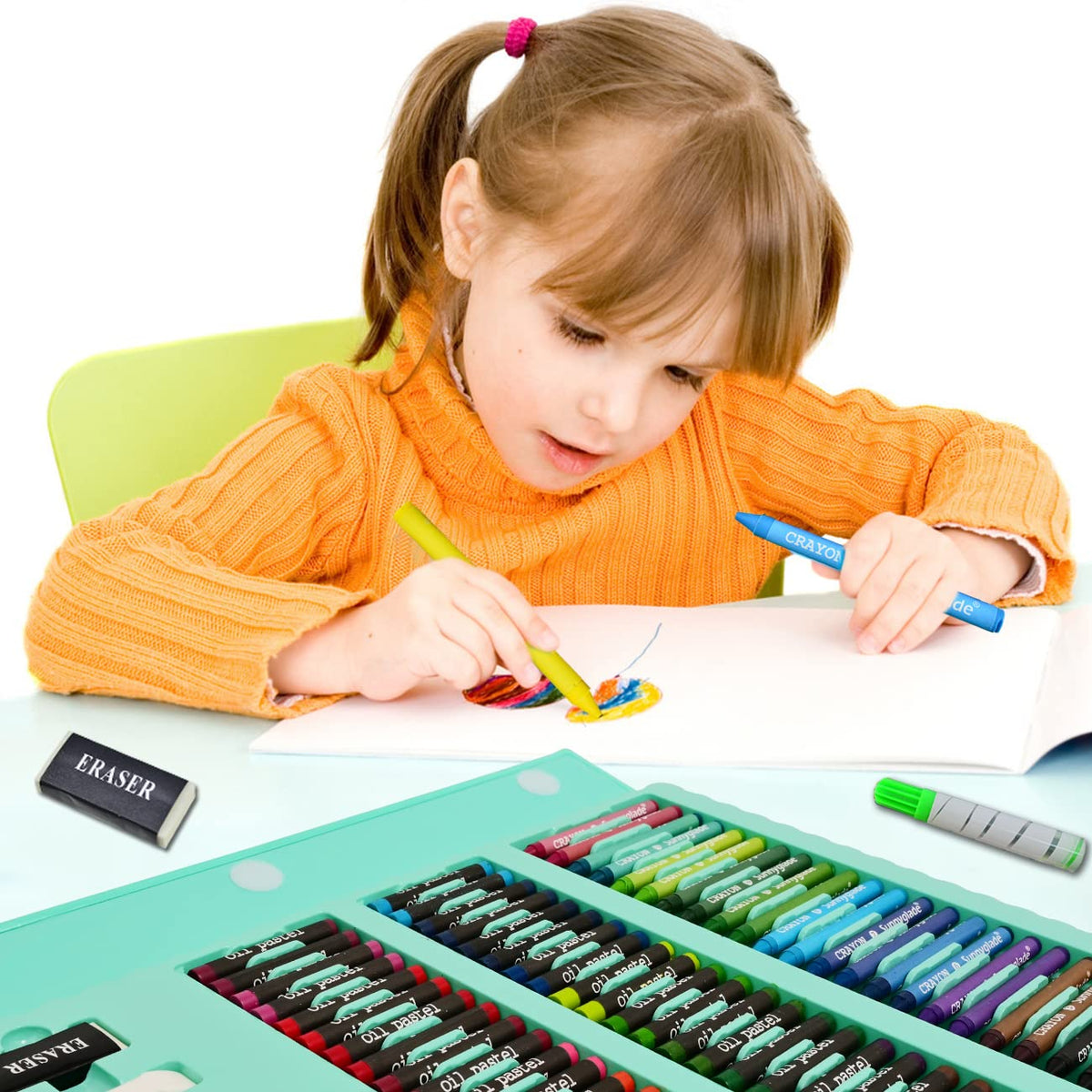 Sunnyglade 185 Pieces Double Sided Trifold Easel Art Set Art Supplies Green