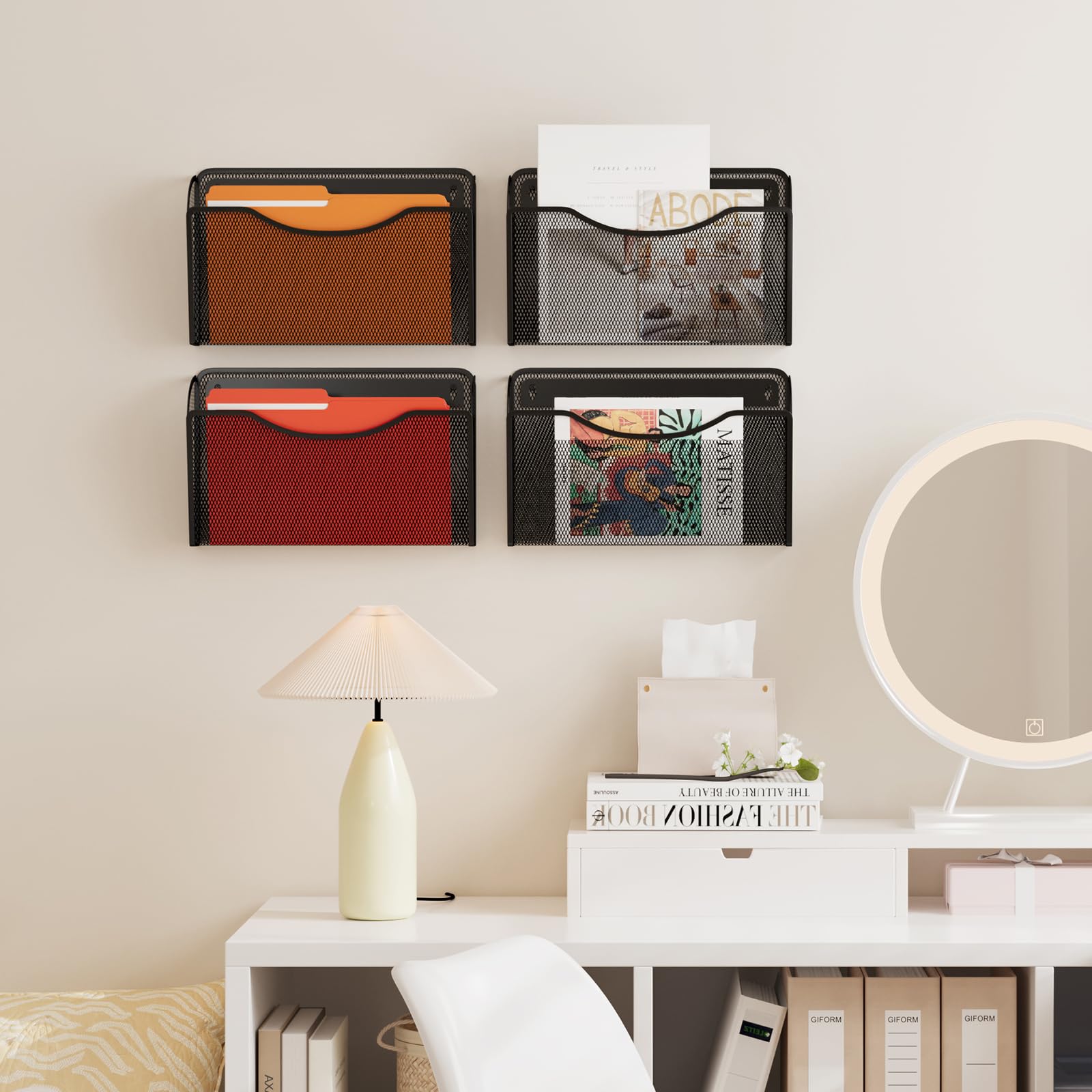 MINDEPOT Wall File Organizer, Hanging Wall File Holder, 3 Pack, Black