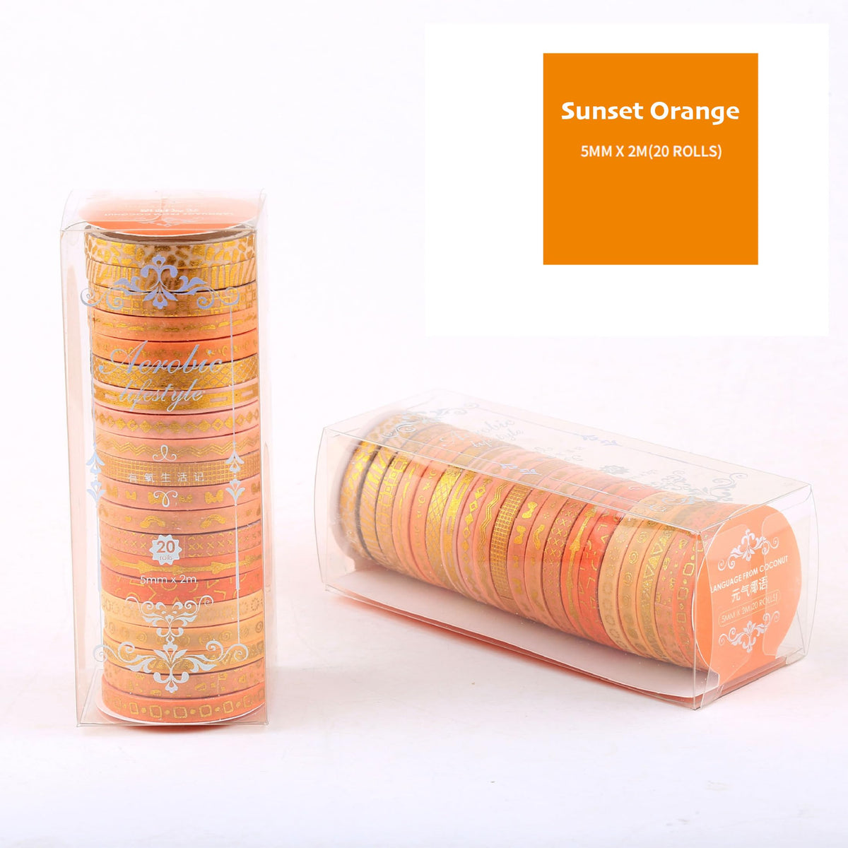 YUBX Skinny Gold Washi Tape Set Basic Foil Print Decorative Masking Tapes for Arts, DIY Crafts