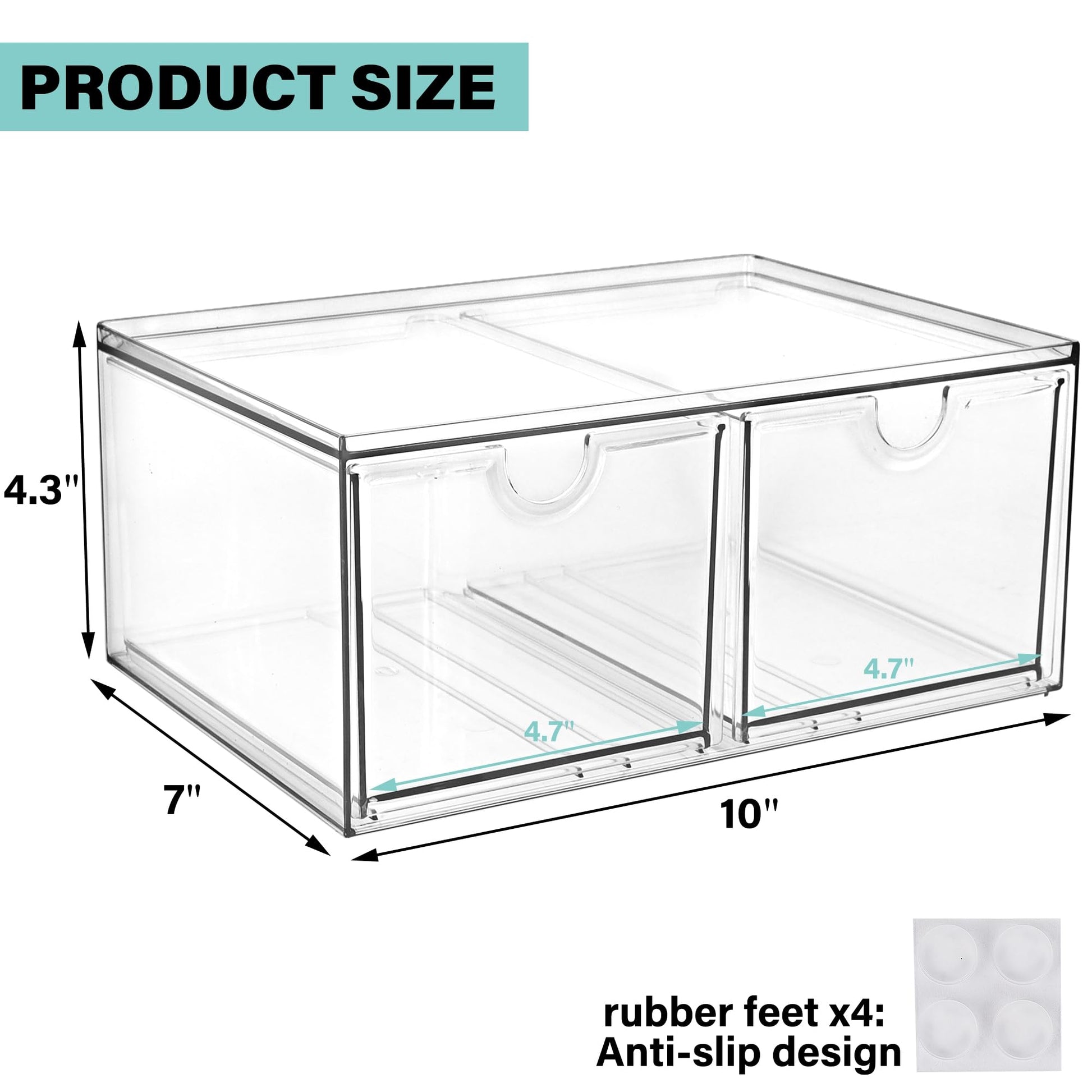 Prsildan Stackable Clear Makeup Organizer Acrylic Storage Drawers with 2 Drawers for Vanity
