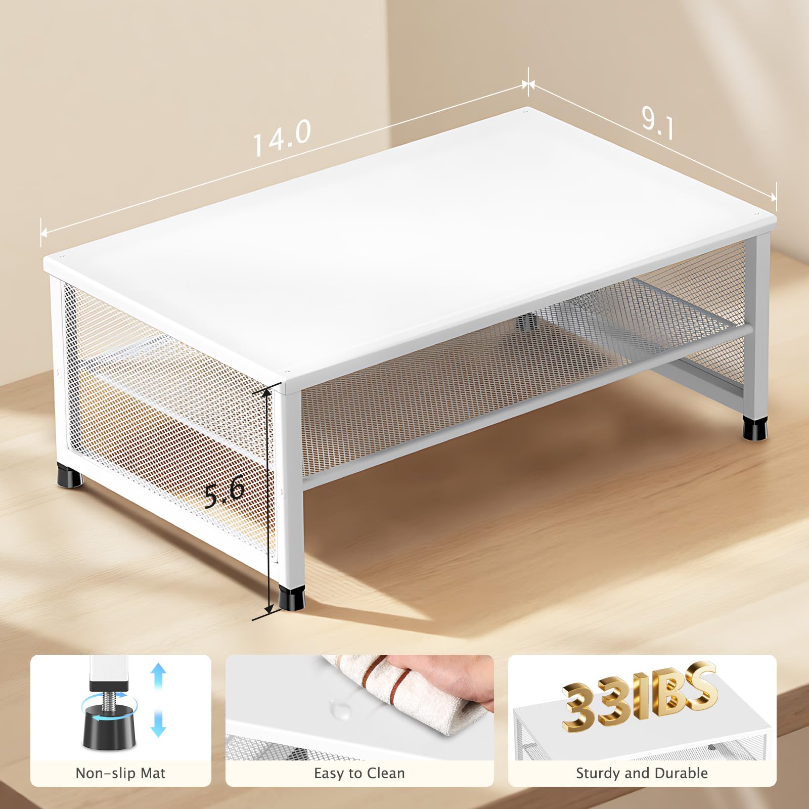 ECOLOVI 2-Tier Computer Monitor Stand Riser, Printer & Laptop Stand, Office Desk Accessories