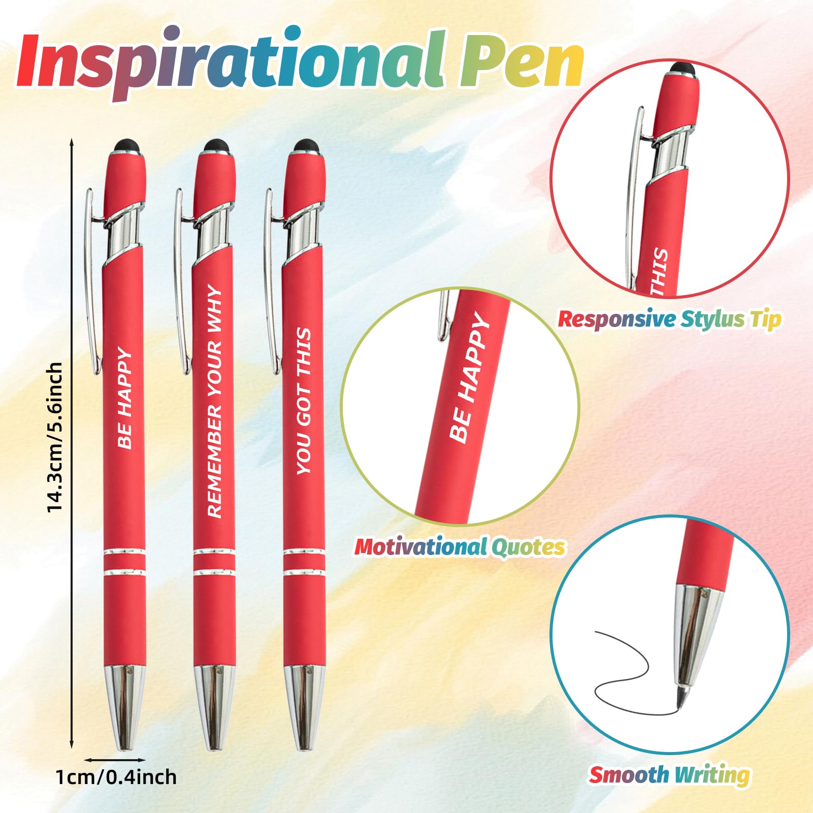 200 Piece Inspirational Pens Kit with Stylus Tip & Sayings – 100 Motivational Pen + 100 Individual