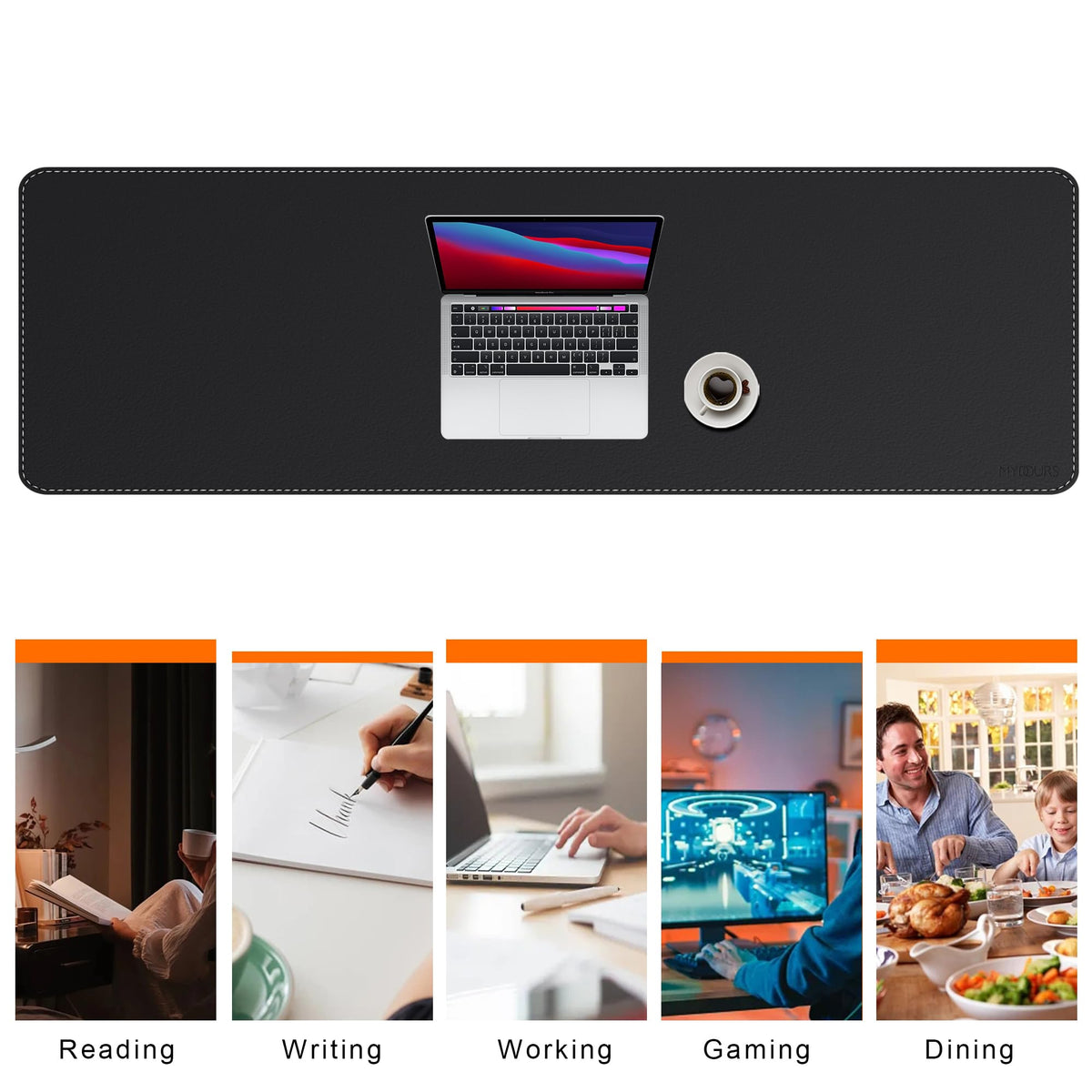 Mydours Extra Long 63" x 19.7" Desk Mat, PU Leather & Cork Mouse Pad, Black