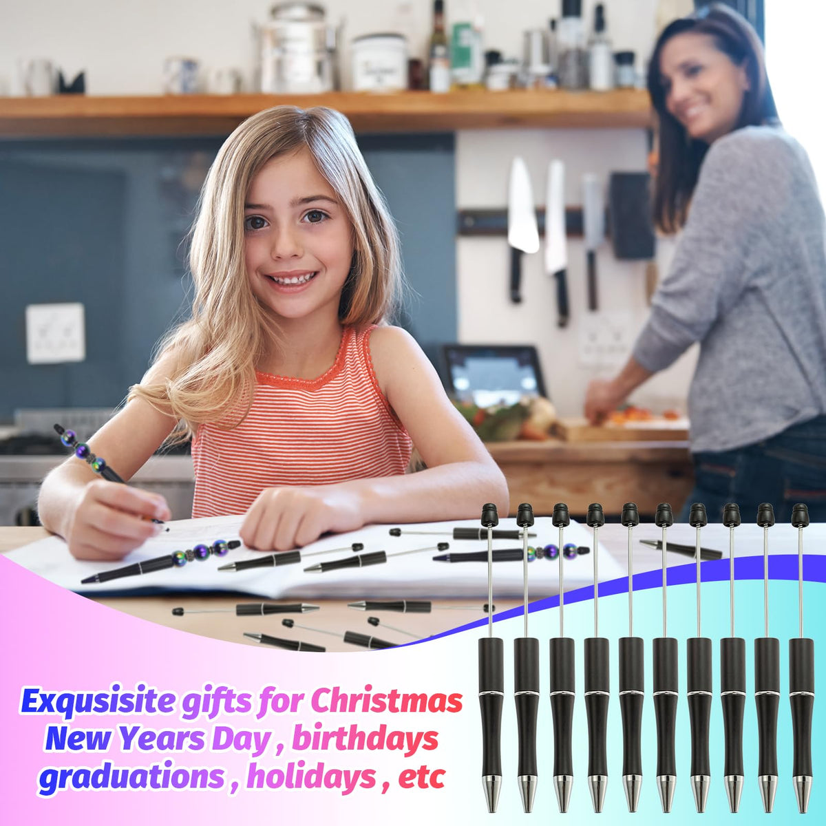 DASTTUIS 300 Pieces DIY Beadable Pen Kit – 100 Plastic Ballpoint Pens with Refills & Bags – School