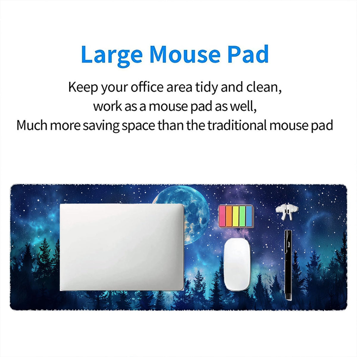 Starry Sky Forest Desk Pad Mouse Pad Moon Stars Galaxy Forest Aurora XL Mouse Pad Large Mousepad