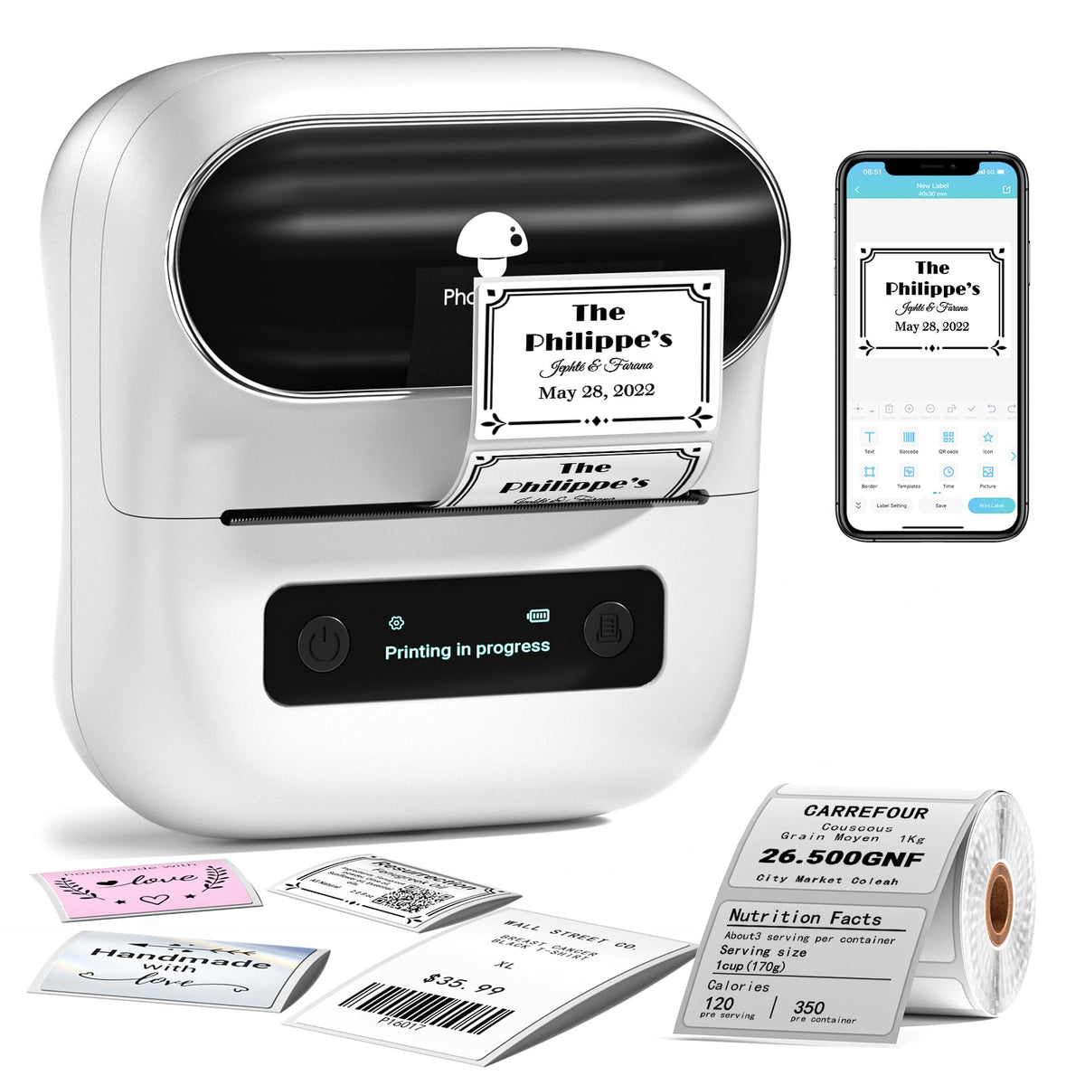 Phomemo M220 Label Maker, 3 Inch Bluetooth Thermal Label Printer