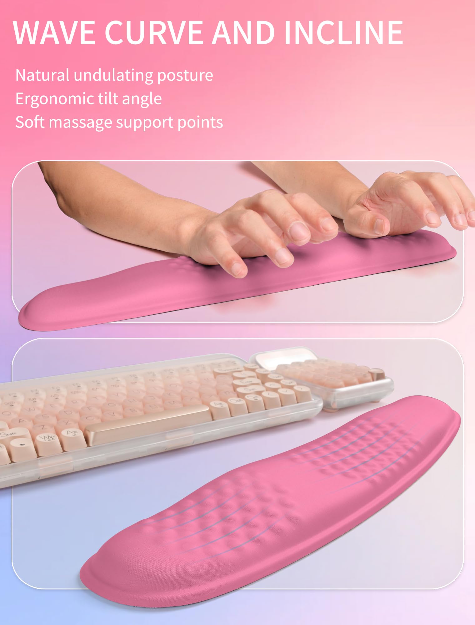 Hokafenle 2in1 Combination, Wave Keyboard Wrist Rest and Ergonomic Curvature Mouse Pad Wrist