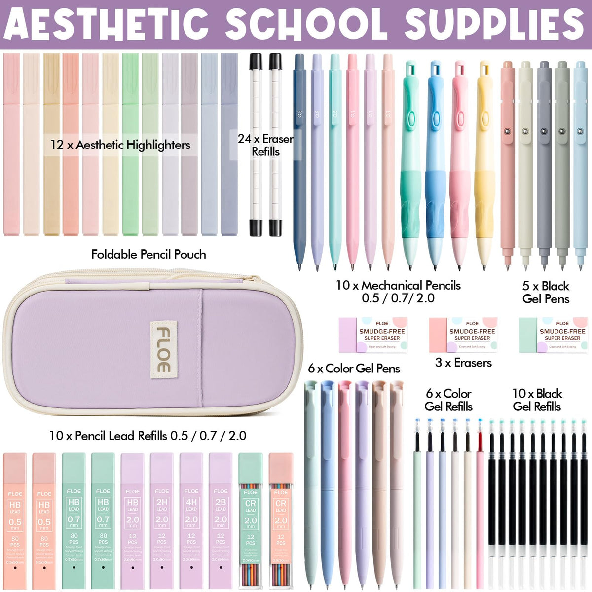 65PCS Aesthetic School Supplies Back to School Supplies Cute Stationary Set