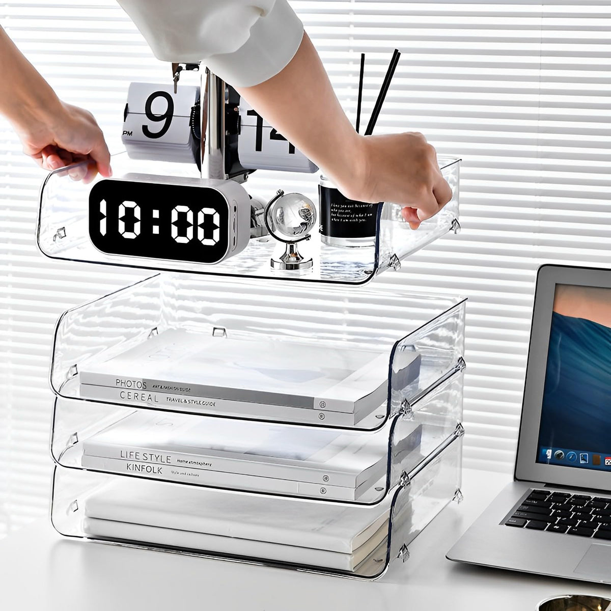 Gagee 4 Pack Paper Organizer for Desk,Stackable Paper Tray Book Holder for Classroom,Office and
